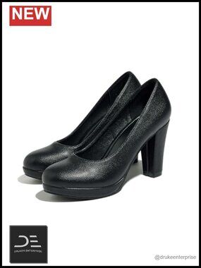 Women's Pumps High Chunky Block Heel Closed Round Toe Platform Comfortable
